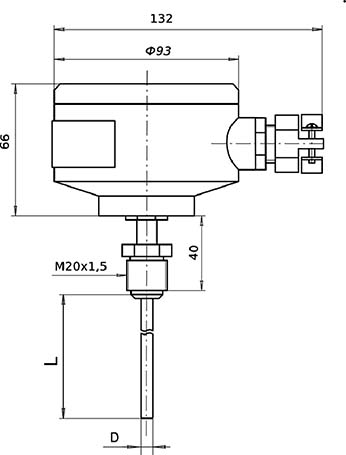 Overall dimensions of the temperature transducer PT-1-D (case version C )